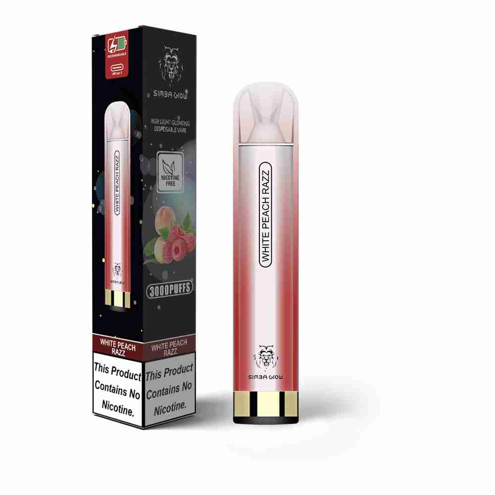 Simba Glow Bar 3000 Puffs Disposable Vape Pen E Cigarette, Rechargeable - Nicotine Free